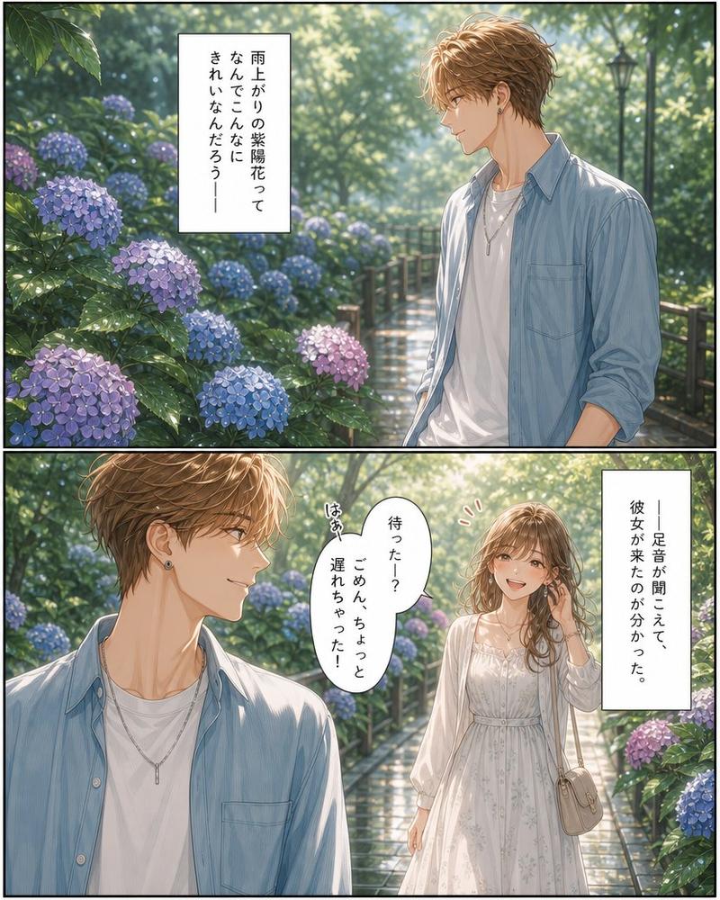 雨中绣球花浪漫漫画页面