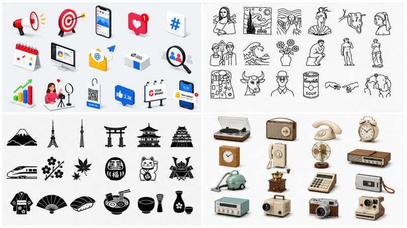 Four-Panel Icon Style Catalog