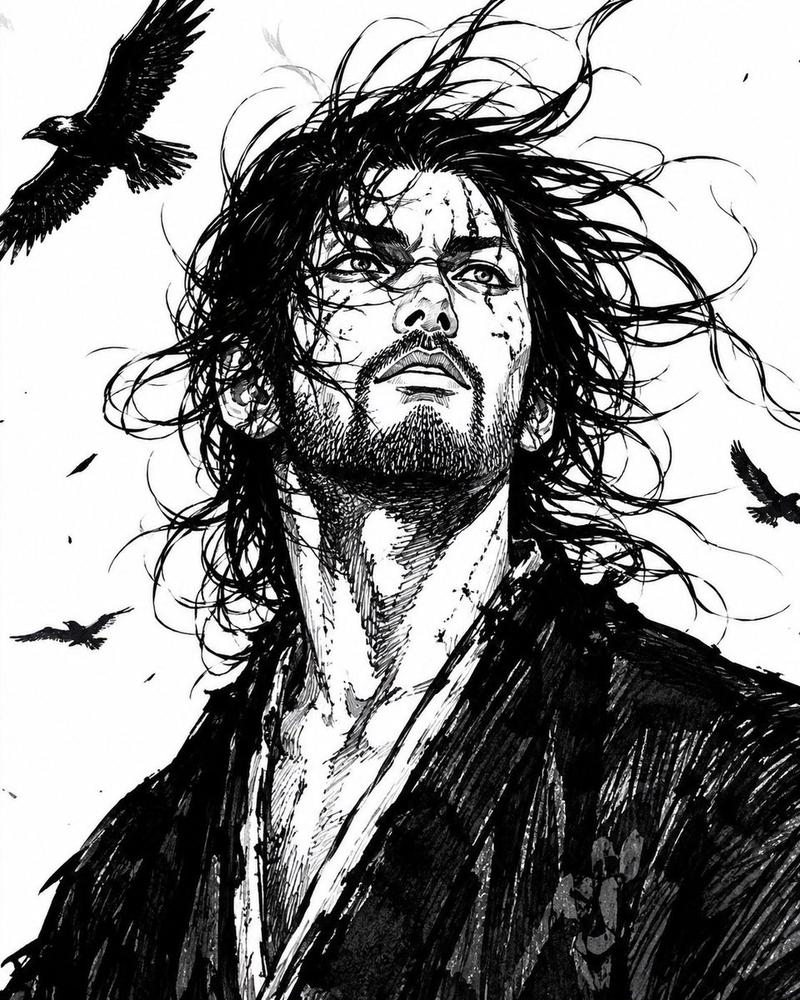 水墨风武士肖像