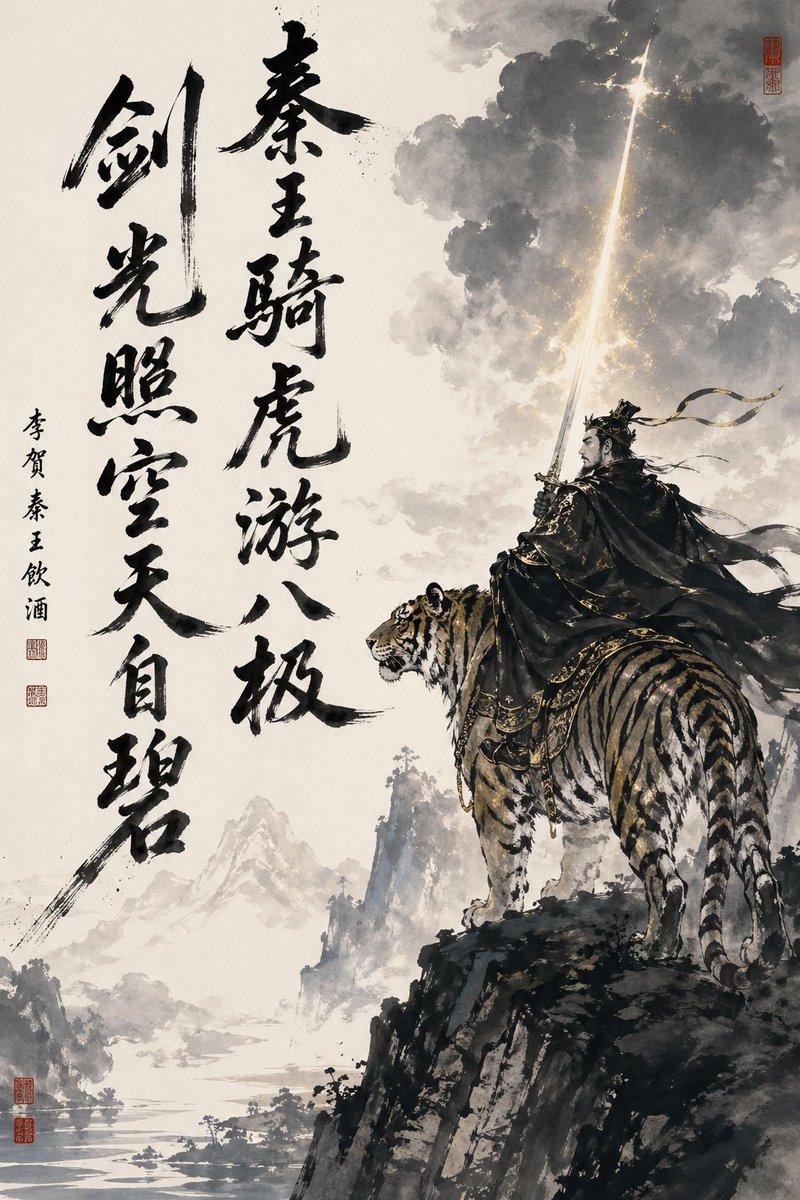 水墨骑虎武士