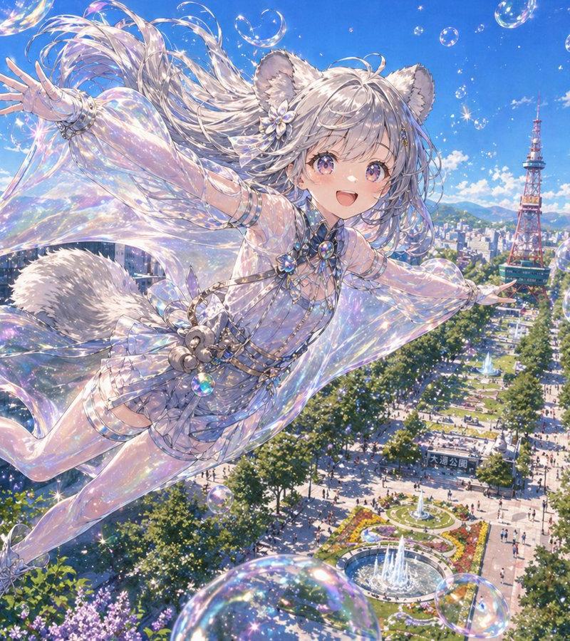 札幌上空的虹彩松鼠少女