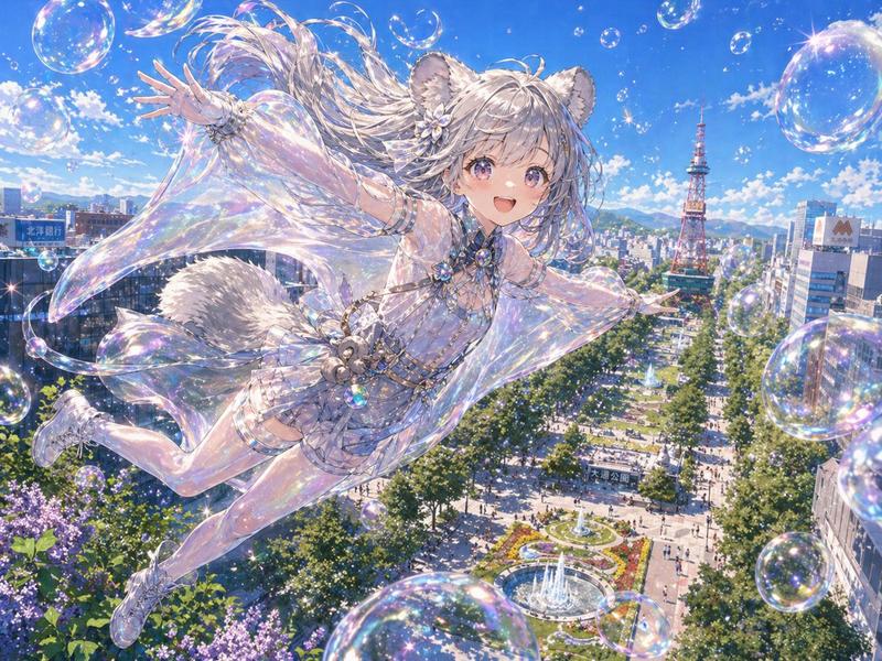 札幌上空的虹彩松鼠少女