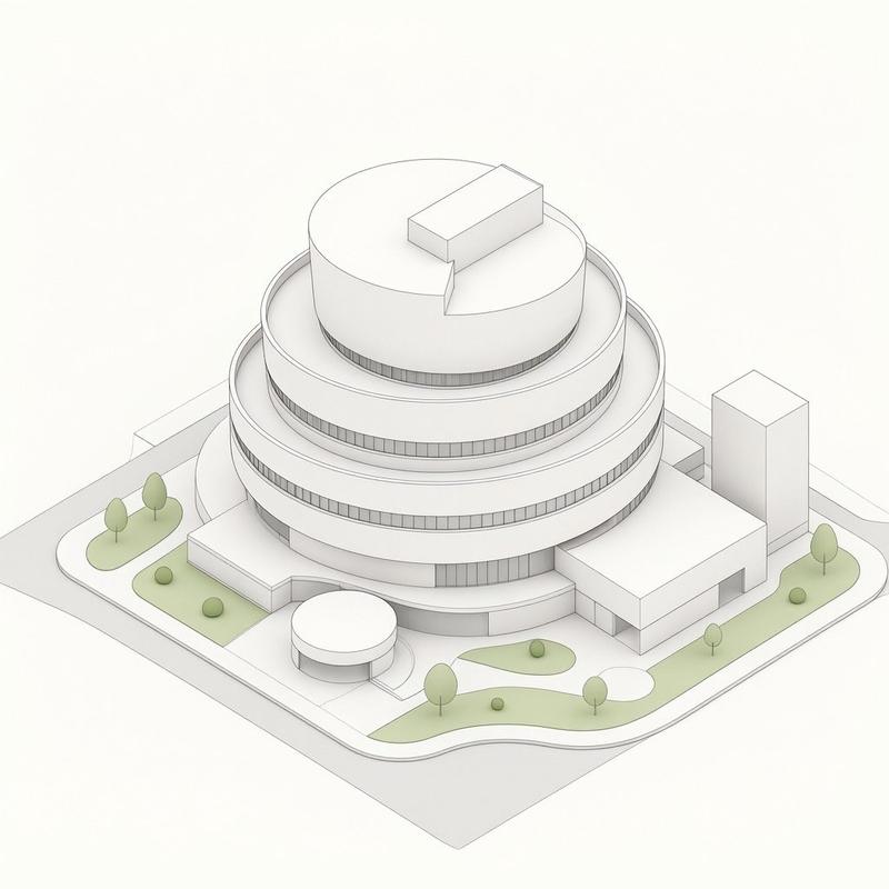 等轴测圆形博物馆建筑