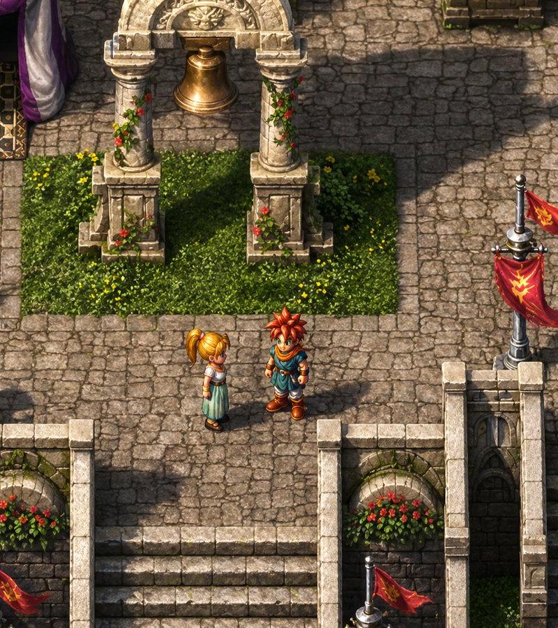 等距视角 JRPG 城镇广场场景
