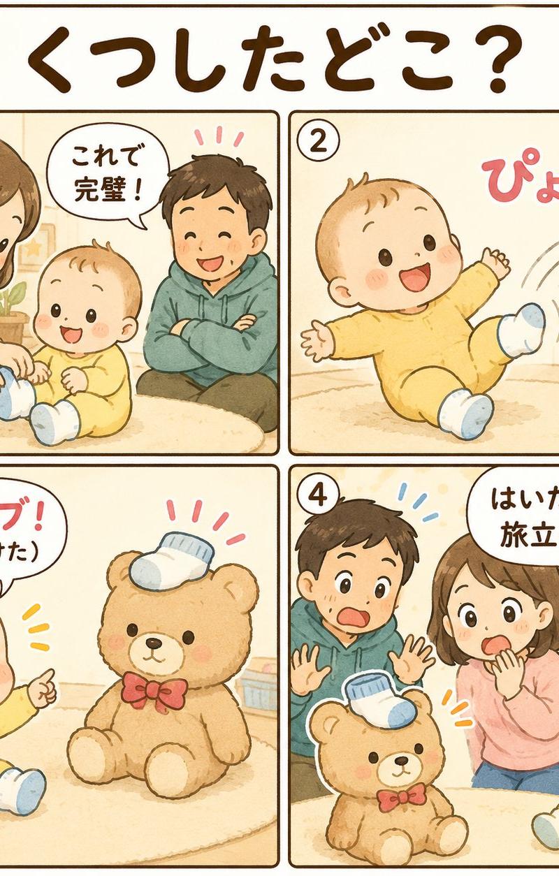 可爱的日系婴儿袜子四格漫画