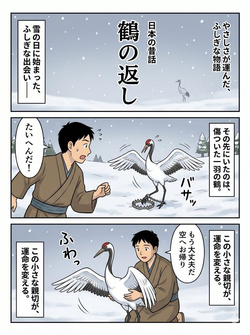 日本民间故事《鹤的报恩》漫画页