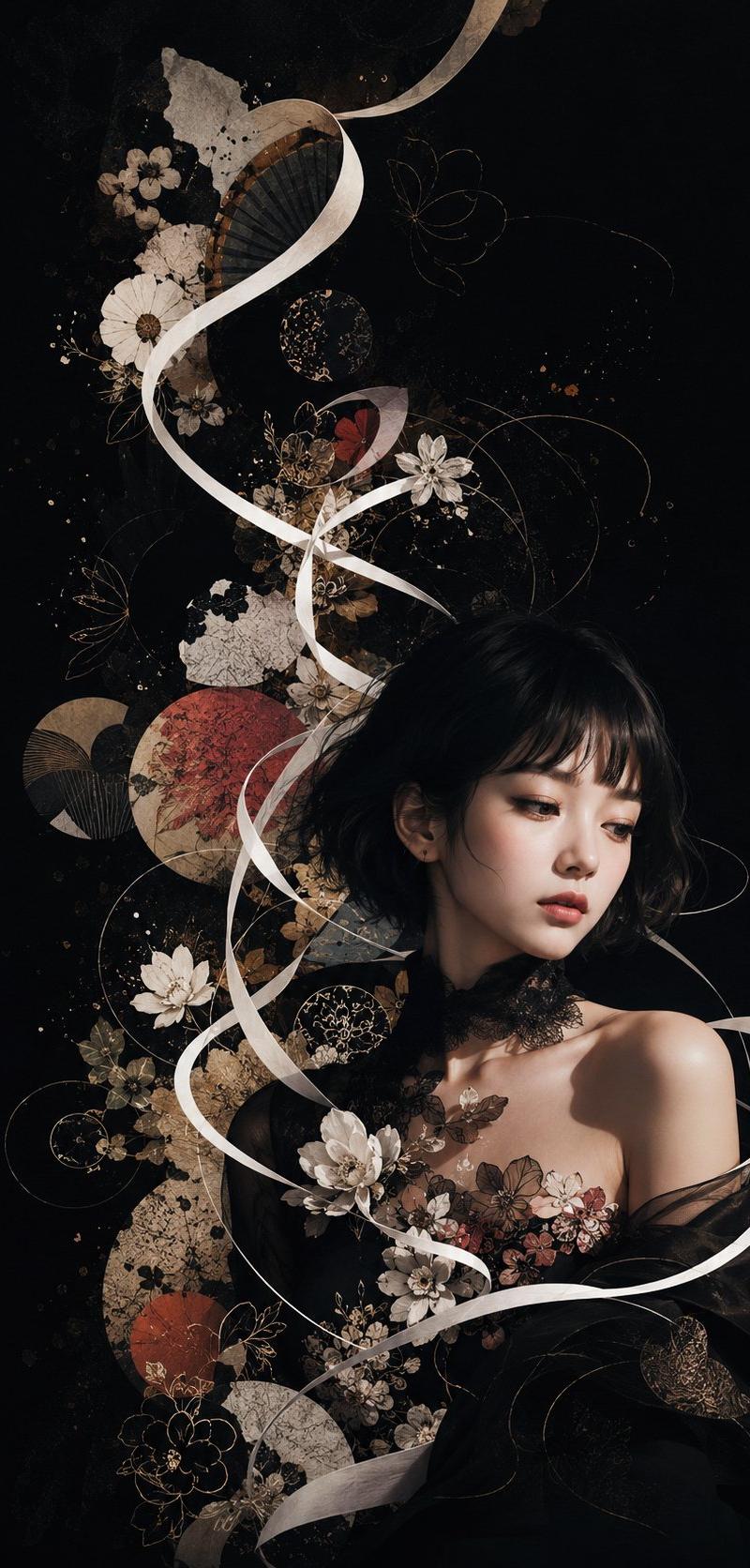 深色花卉日式时尚人像