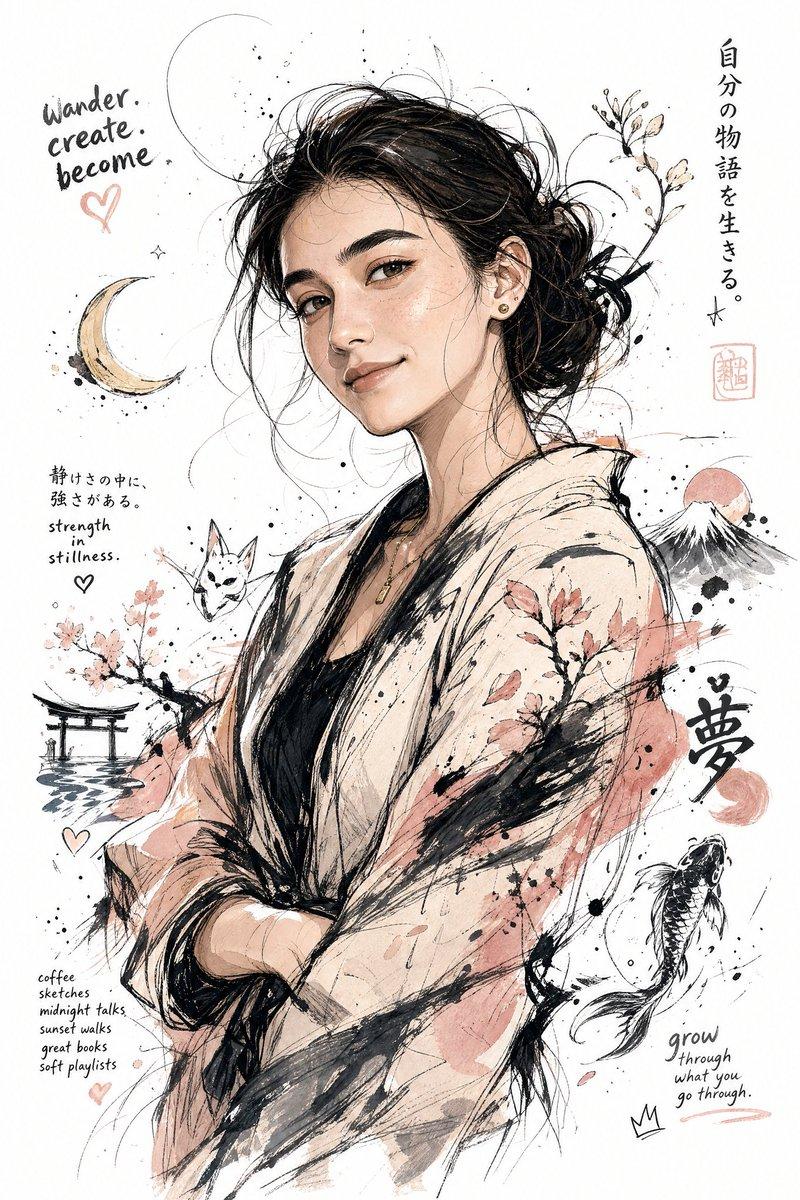 日式水墨飞溅漫画插画