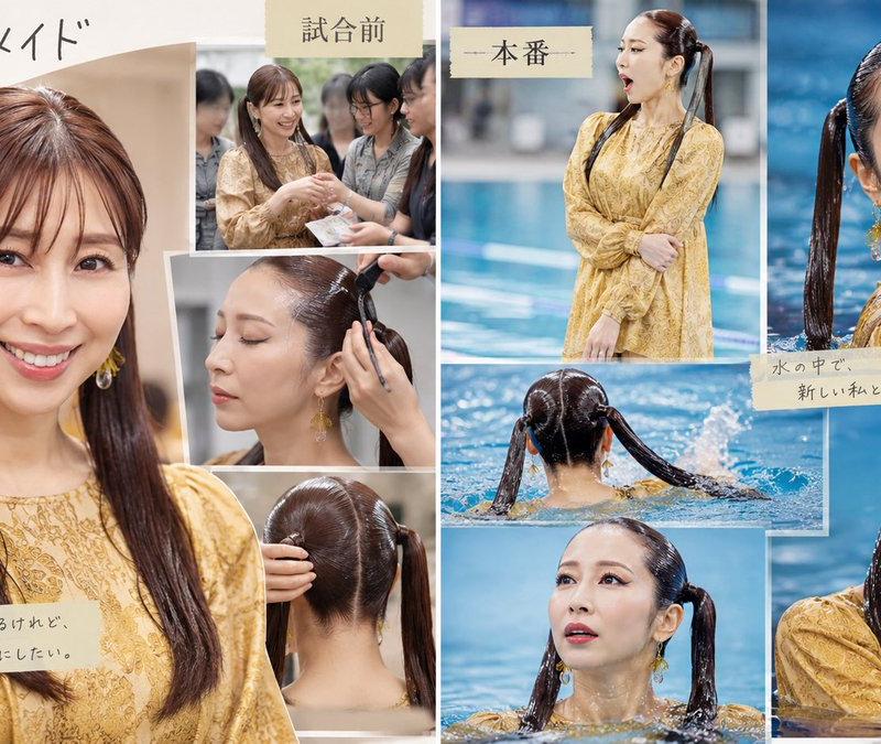 日式美人鱼游泳拼贴画