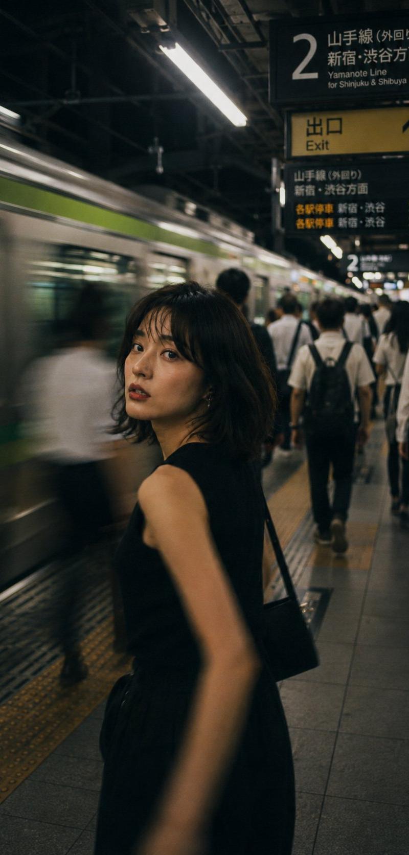 日式夜间车站抓拍人像