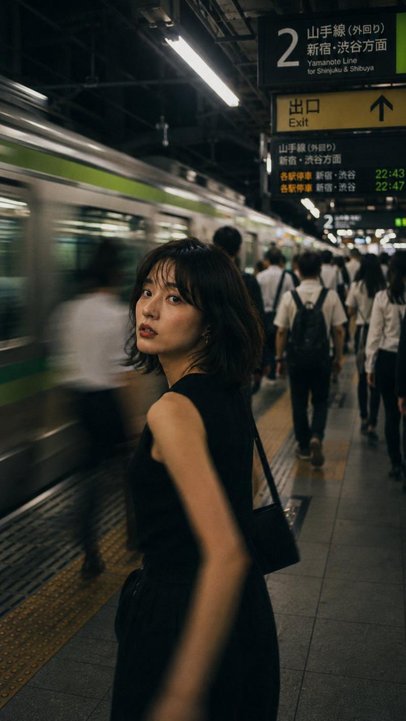 日式夜间车站抓拍人像