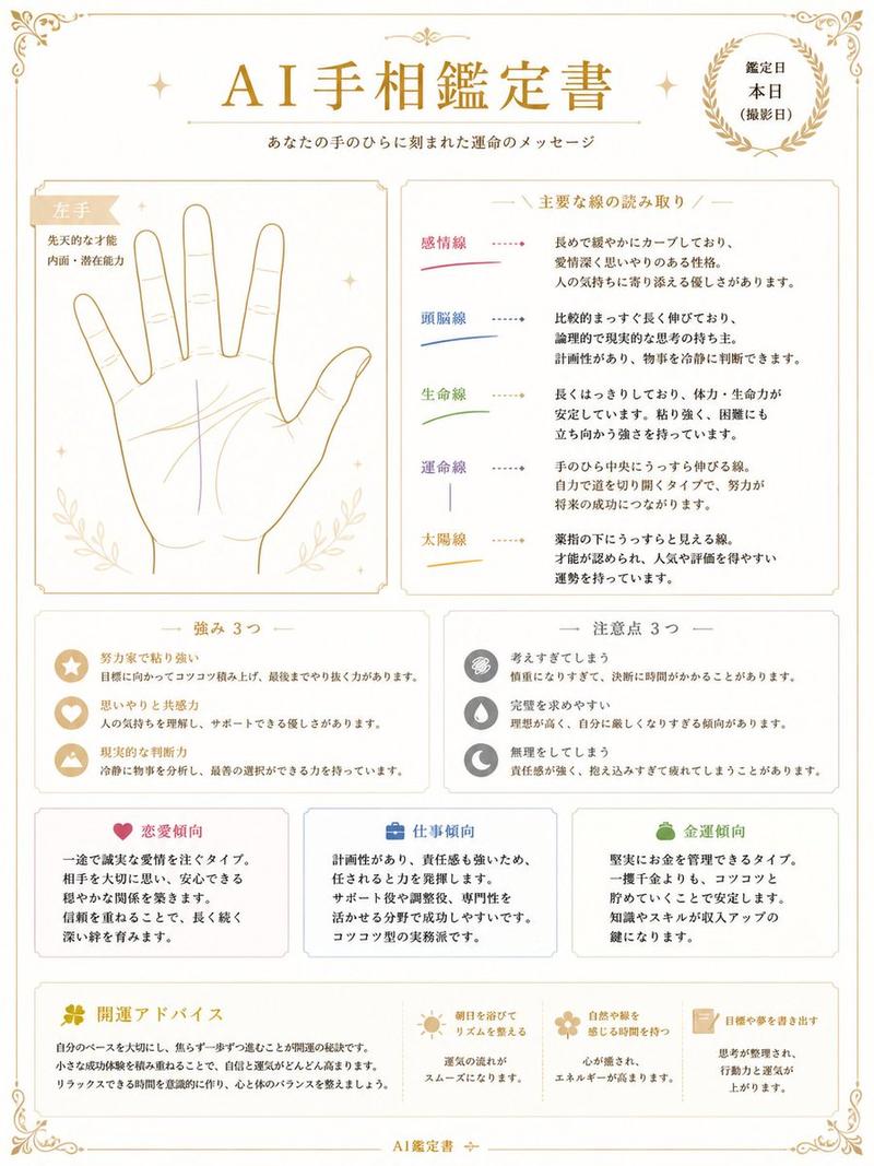 日式 AI 手相鉴定证书