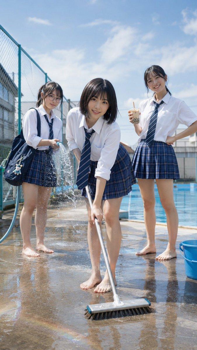 日本学校泳池清洁场景