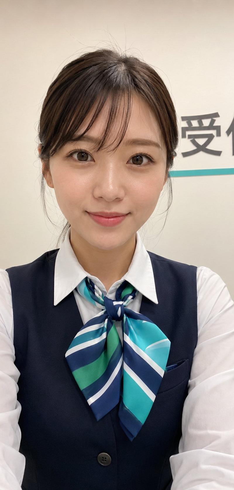 日本接待员智能手机自拍
