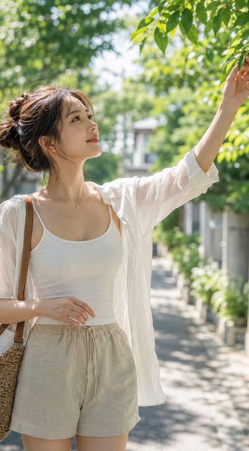 夏季住宅区街道女性肖像