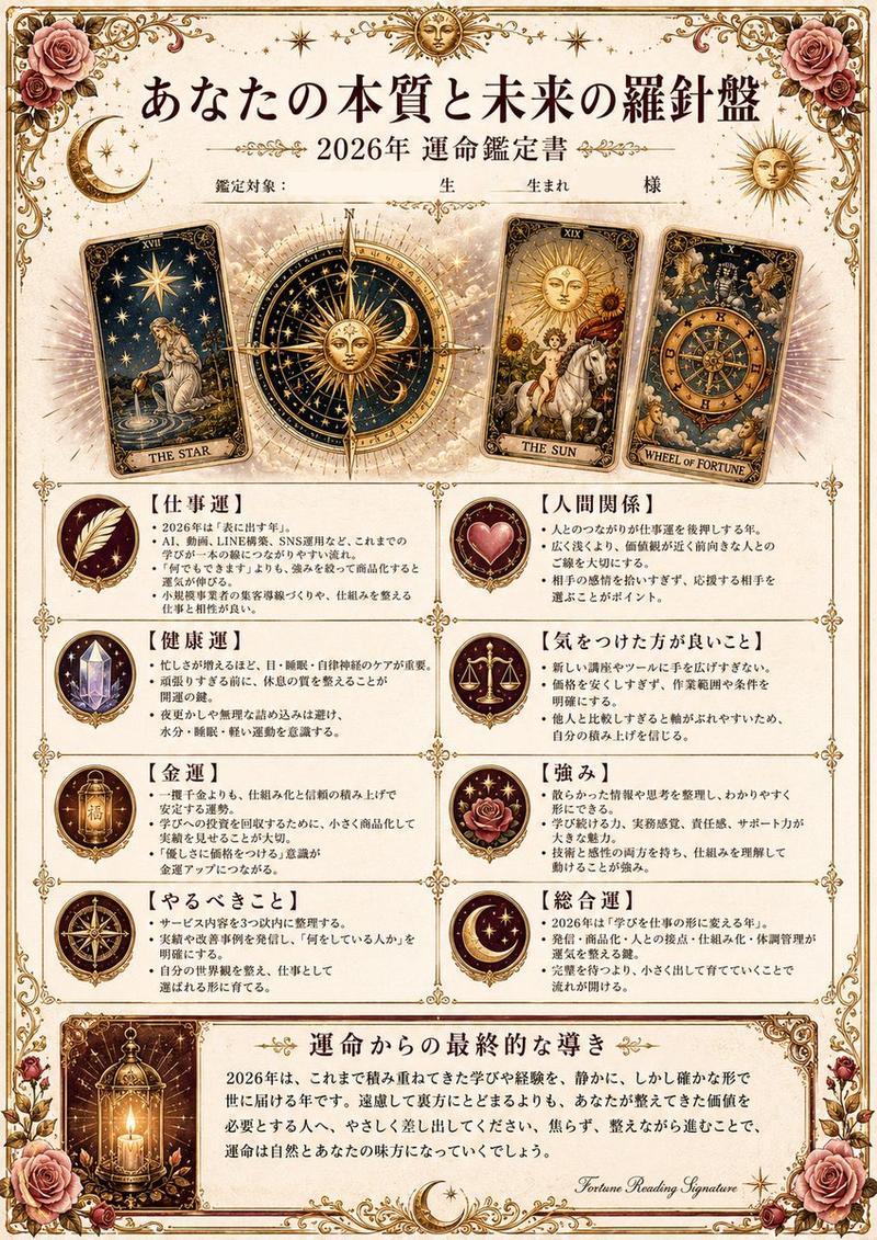 华丽的日式塔罗占卜证书