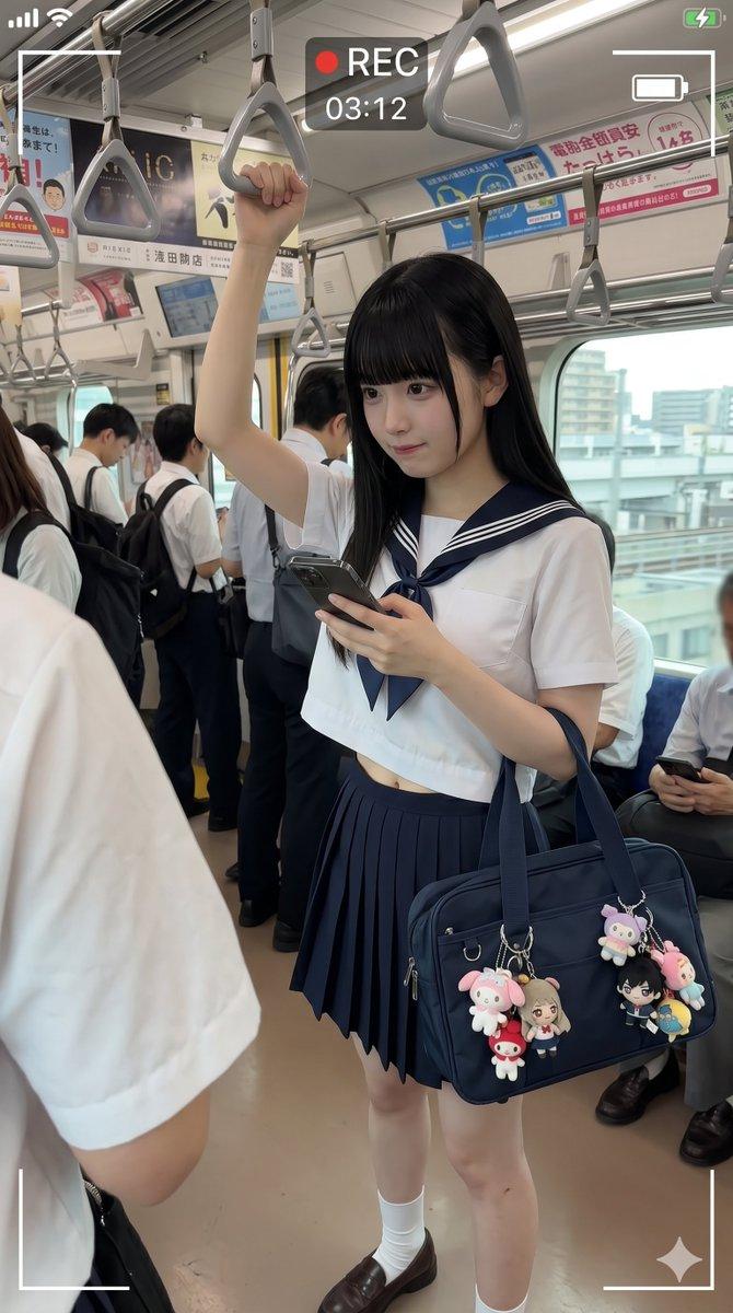 日本电车女学生手机录像画面
