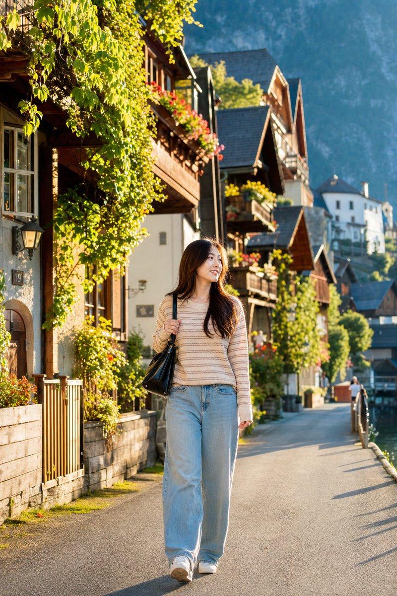 哈尔施塔特日本女性旅行肖像
