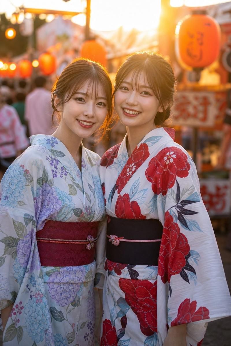 身着浴衣参加夏日祭的两位好友