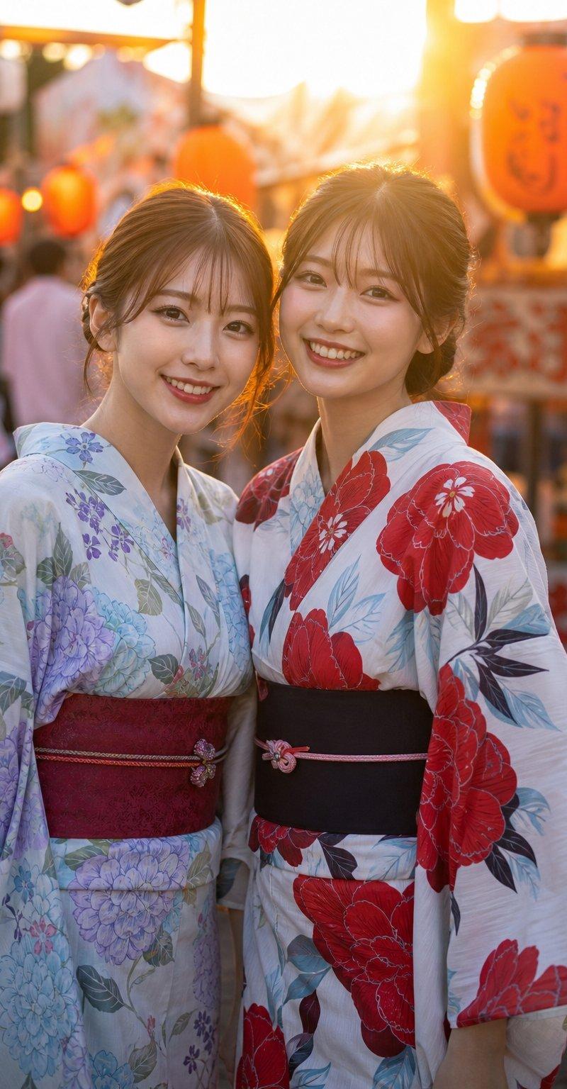 身着浴衣参加夏日祭的两位好友