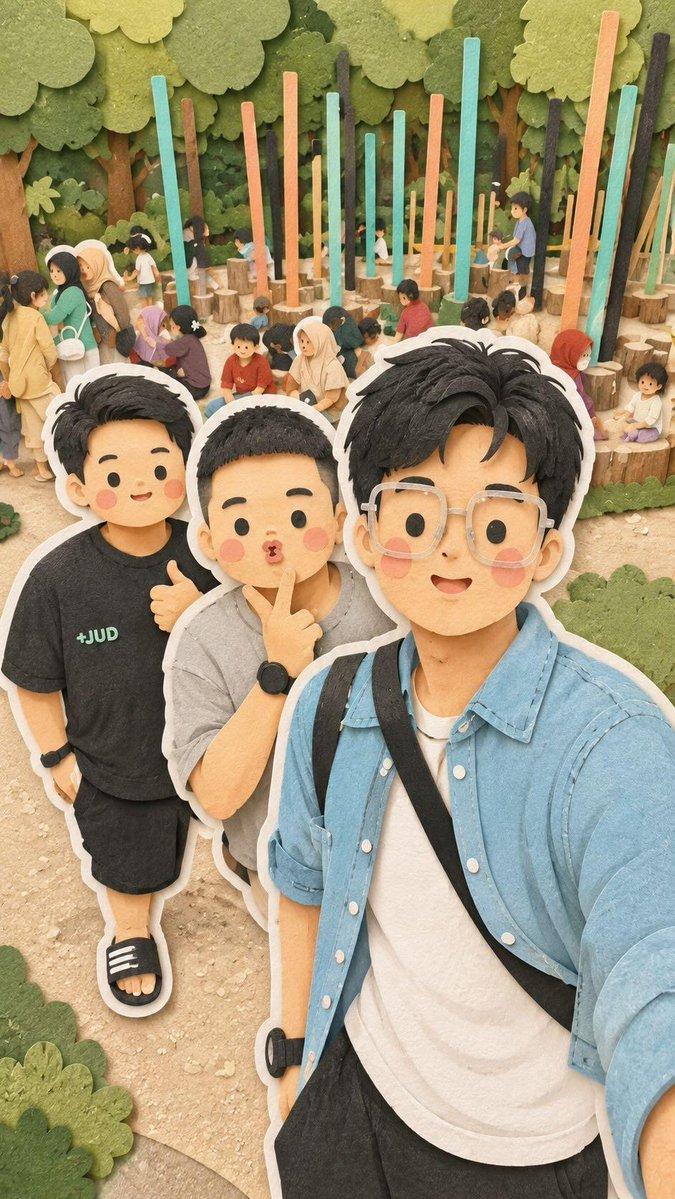 可爱风家庭旅行剪纸拼贴