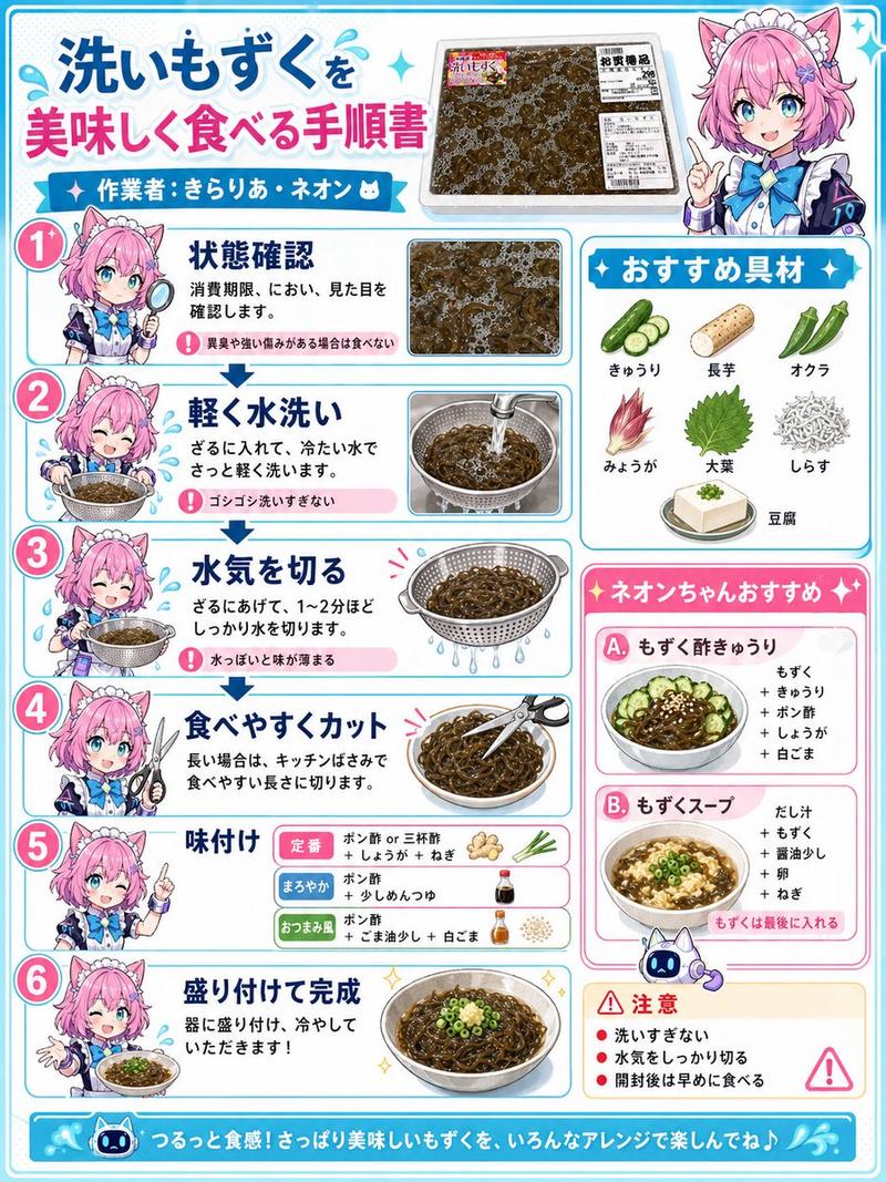 可爱风水云菜（mozuku）制作指南信息图