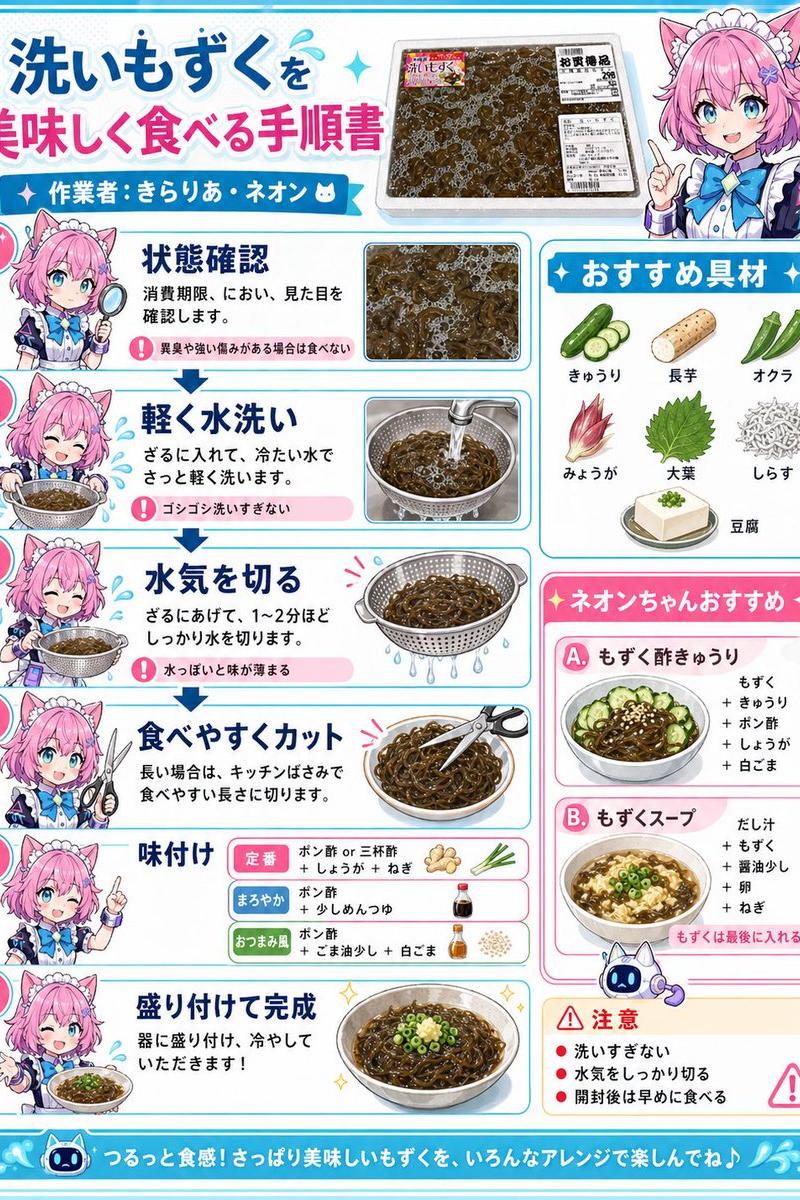 可爱风水云菜（mozuku）制作指南信息图
