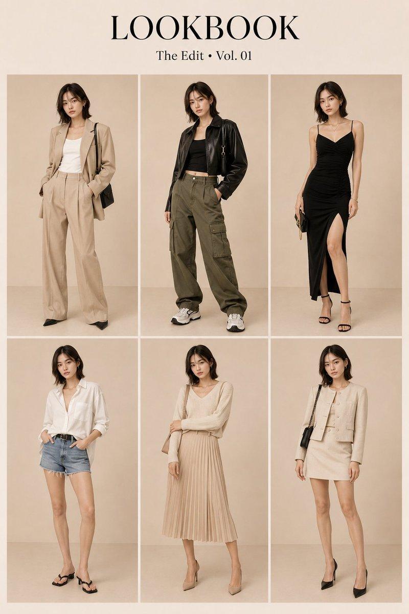 韩系时尚 Lookbook 网格提示词