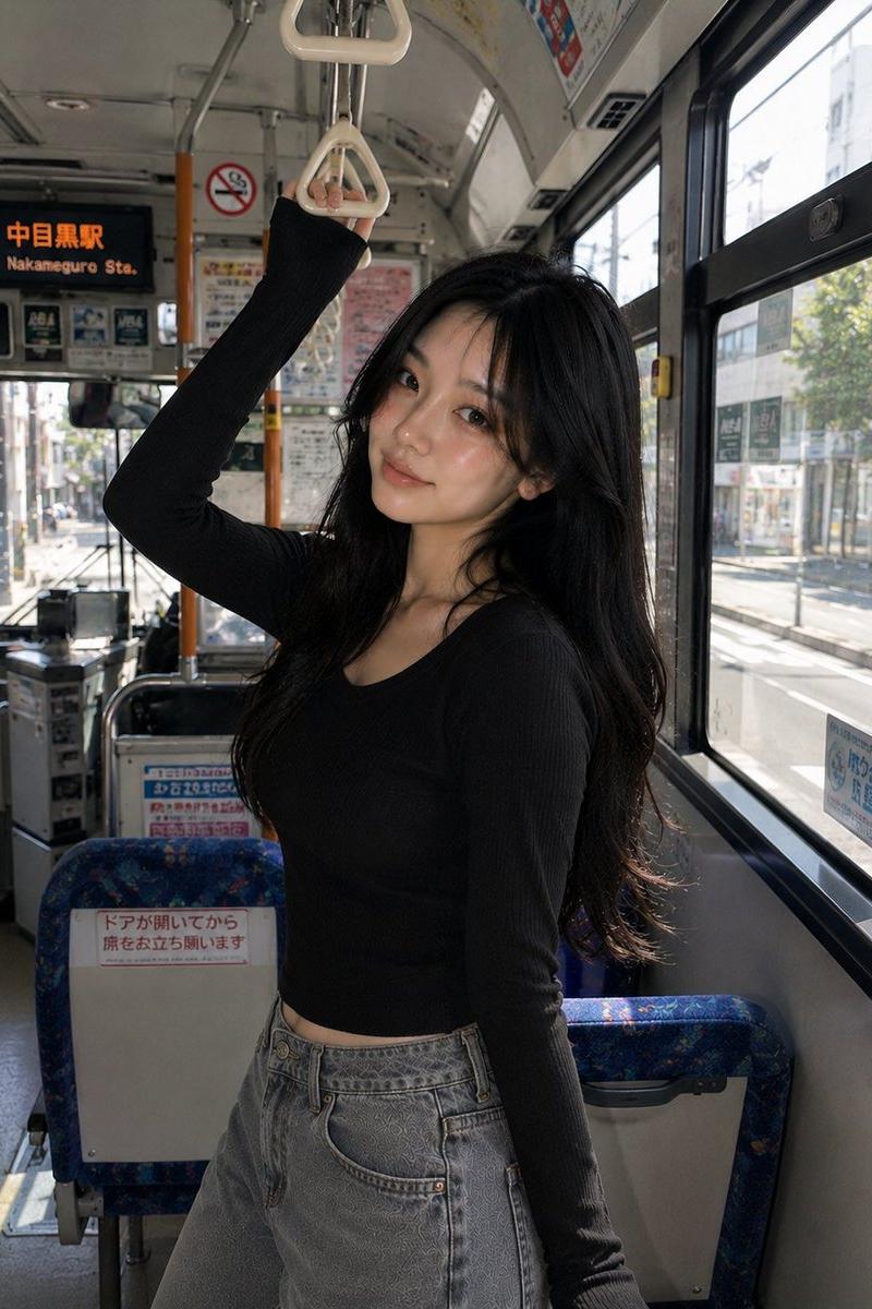 韩国女孩城市公交抓拍