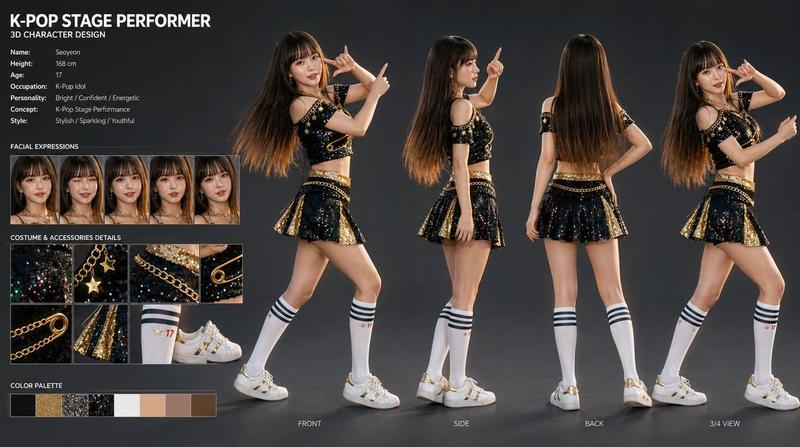 K-Pop 偶像 3D 角色设计图