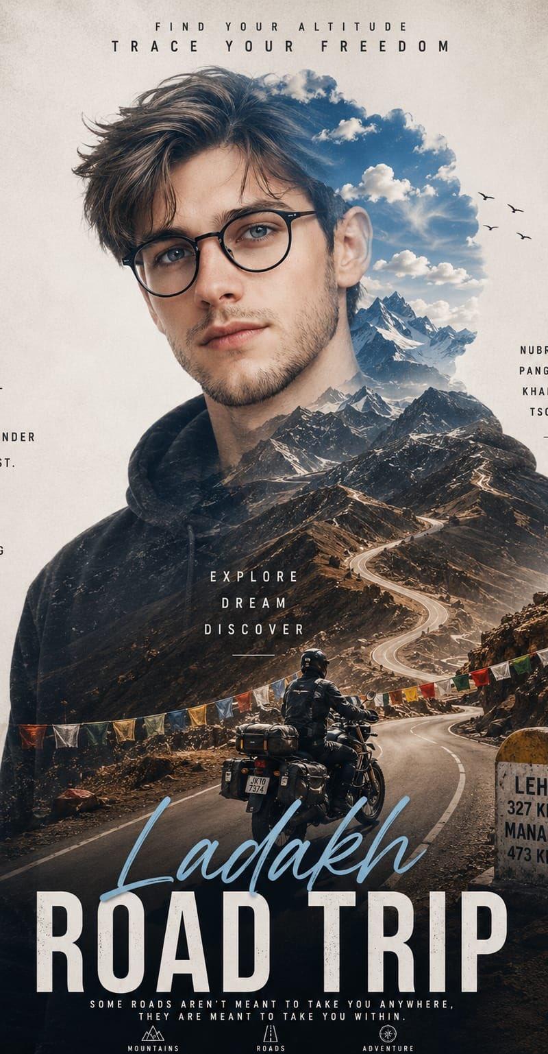 拉达克 (Ladakh) 公路旅行双重曝光海报