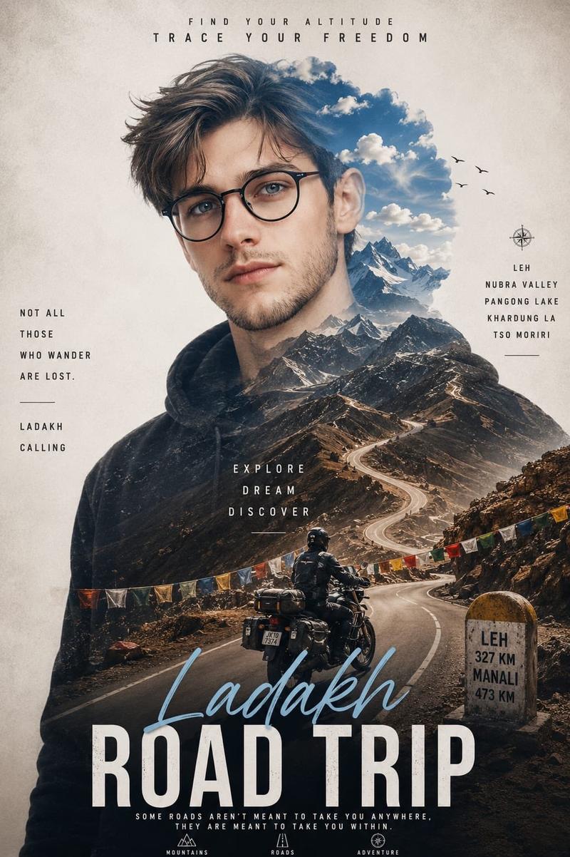 拉达克 (Ladakh) 公路旅行双重曝光海报