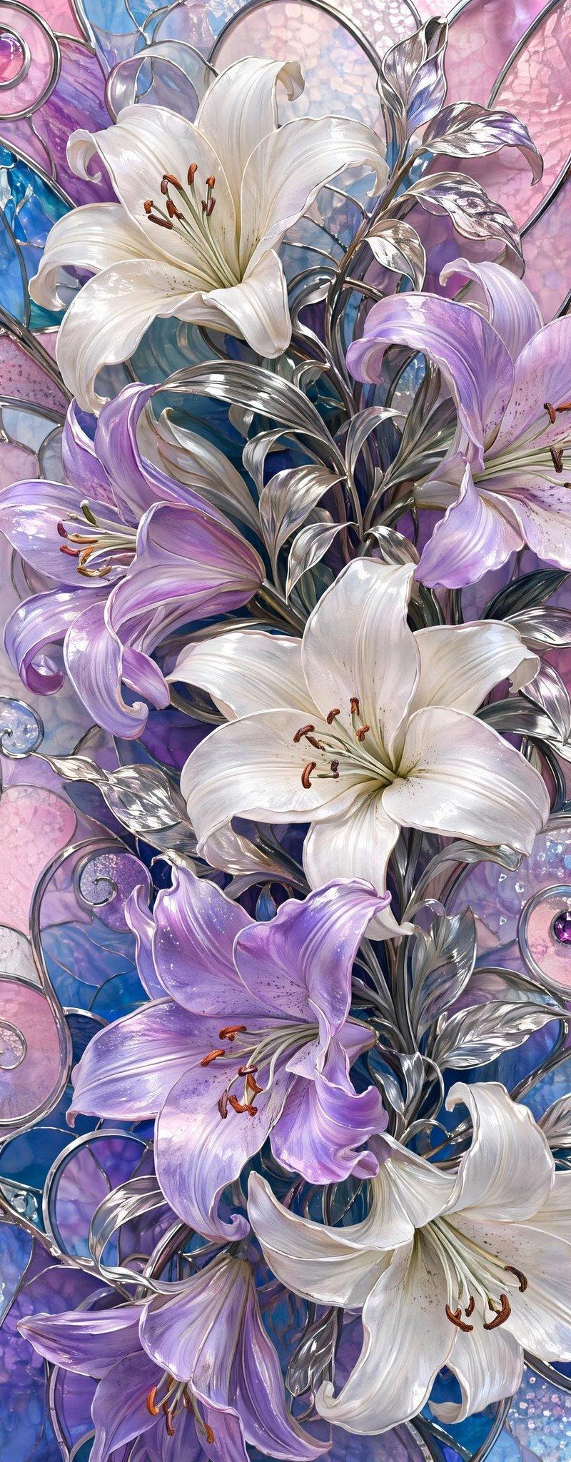华丽百合花彩色玻璃艺术