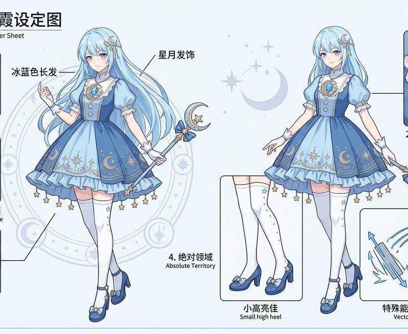 蓝色魔法少女角色设定图