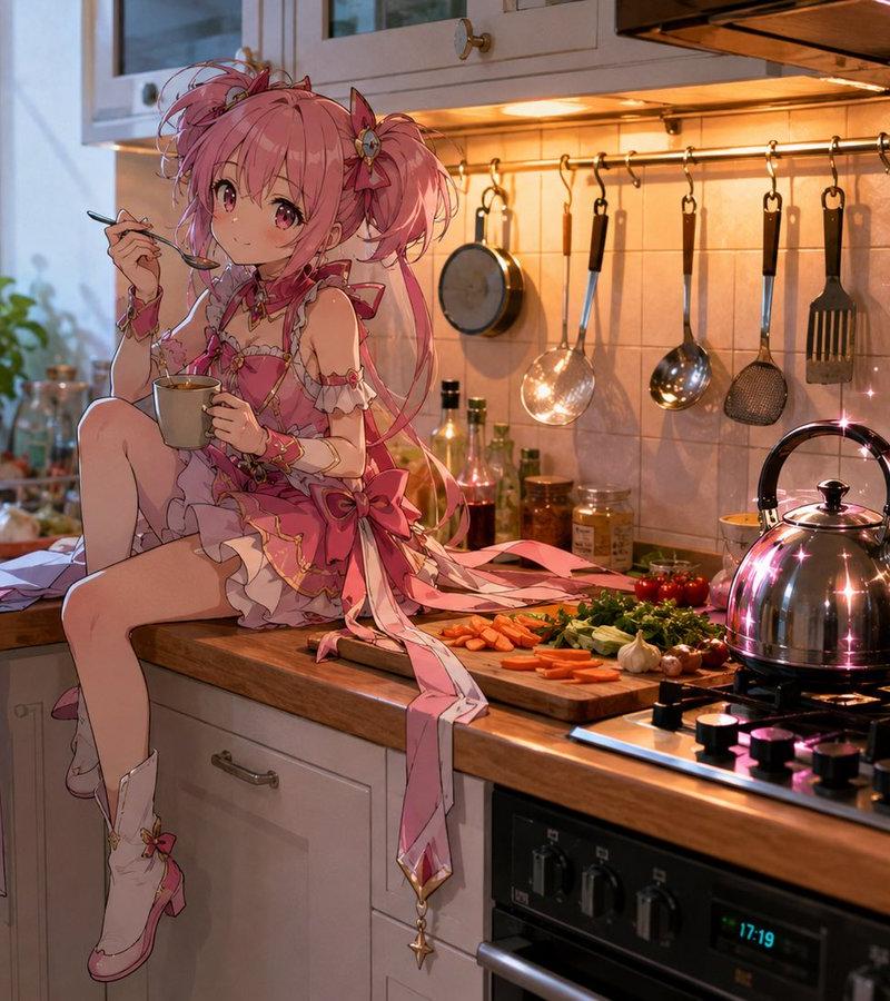 温馨厨房里的魔法少女