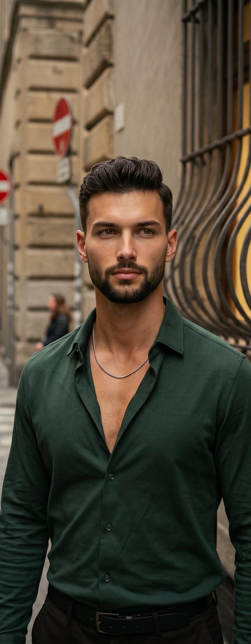 Male Fashion Portrait in European Street