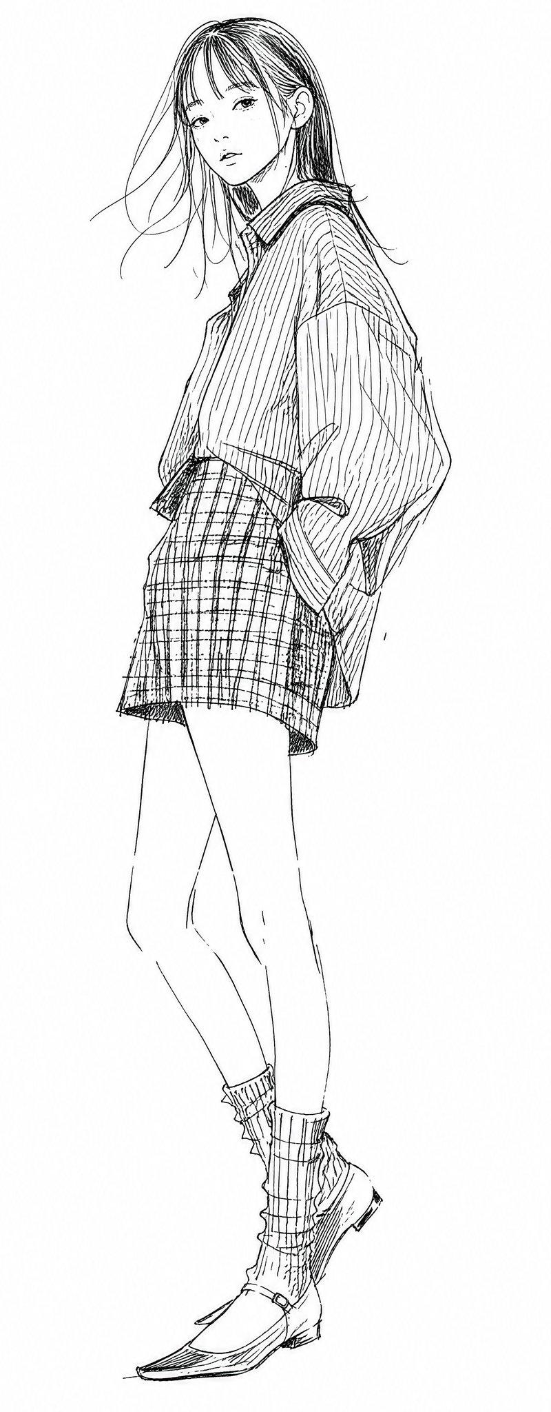 漫画时尚线稿少女