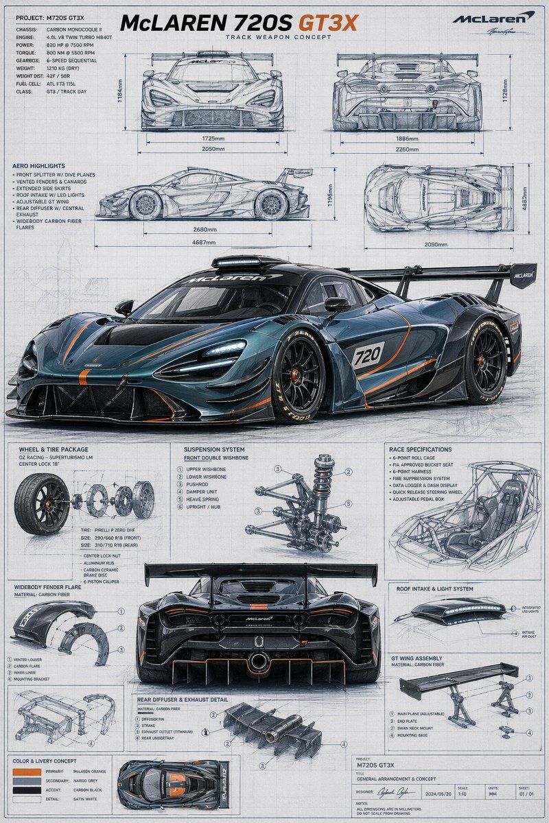 McLaren GT3X 技术蓝图海报
