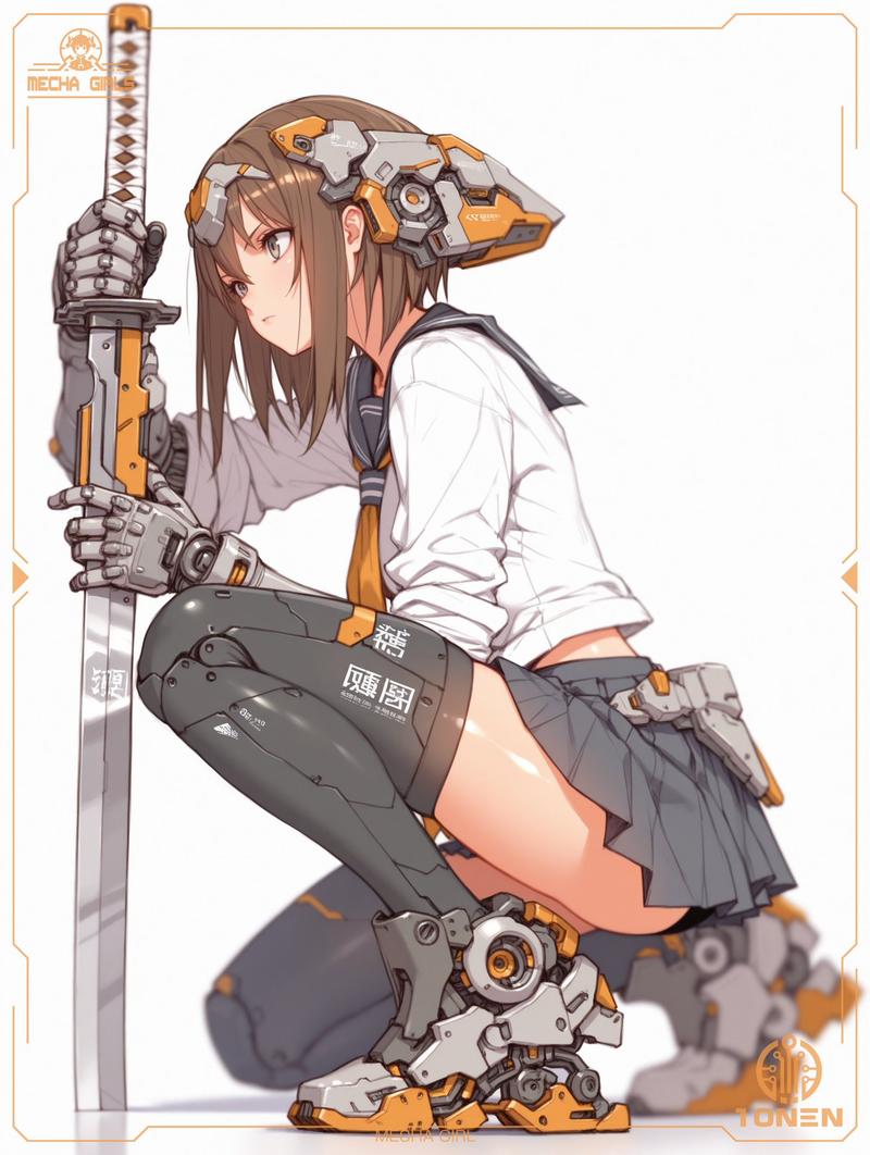 蹲姿机甲少女武士刀