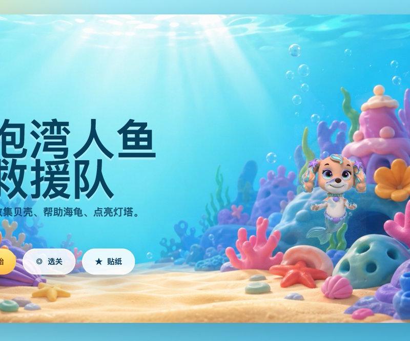 可爱的美人鱼小狗海底游戏启动界面