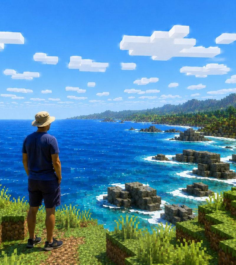 Minecraft 海岸世界中的真人