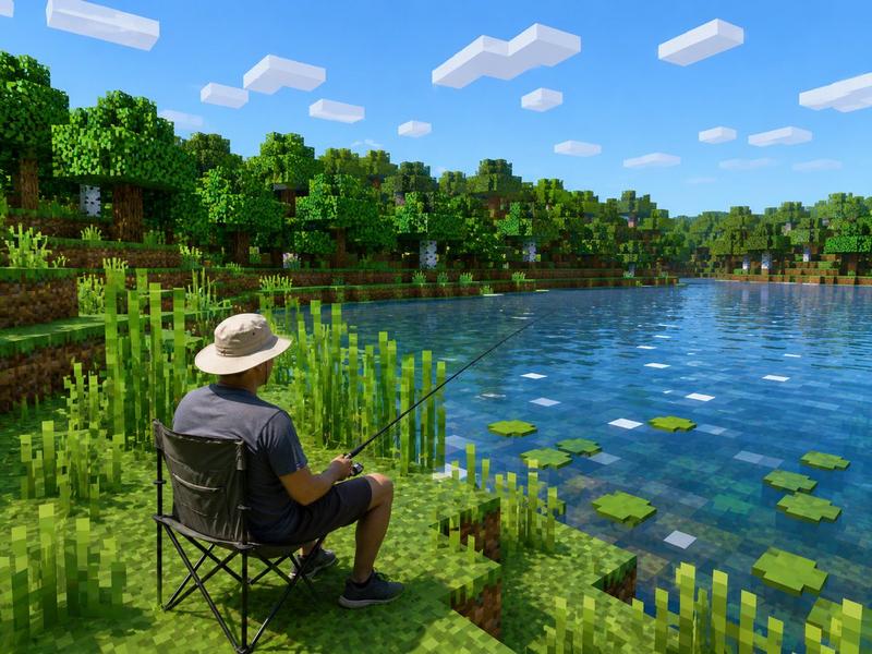 Minecraft 湖畔的写实垂钓者