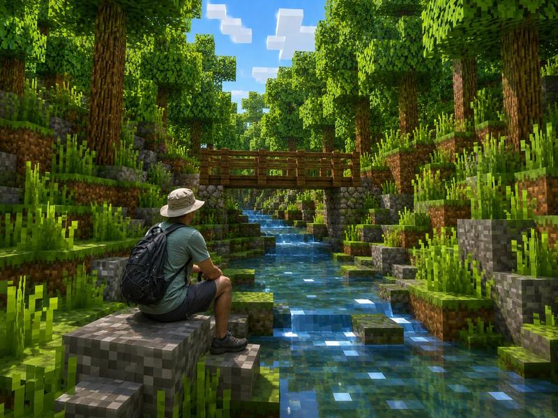 Minecraft 森林中的真实徒步者
