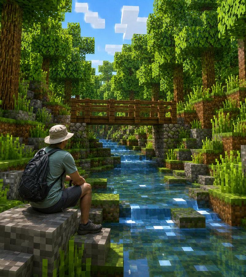 Minecraft 森林中的真实徒步者