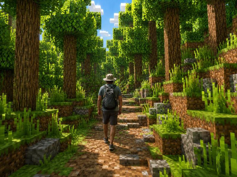 Minecraft 森林中的真实徒步者