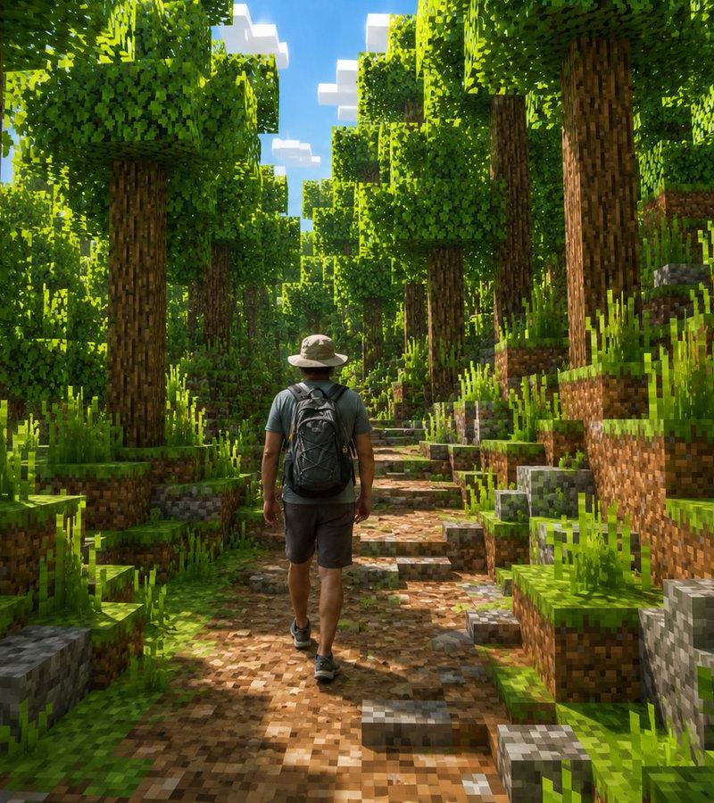 Minecraft 森林中的真实徒步者