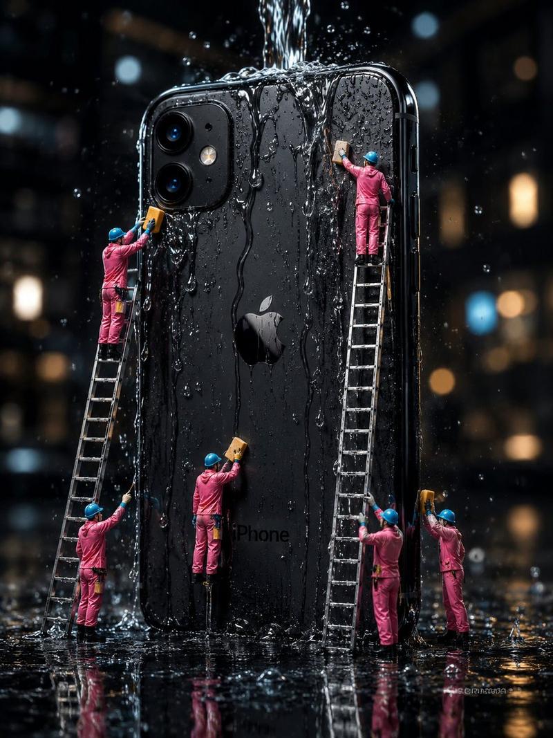 迷你工人清洗巨型 iPhone