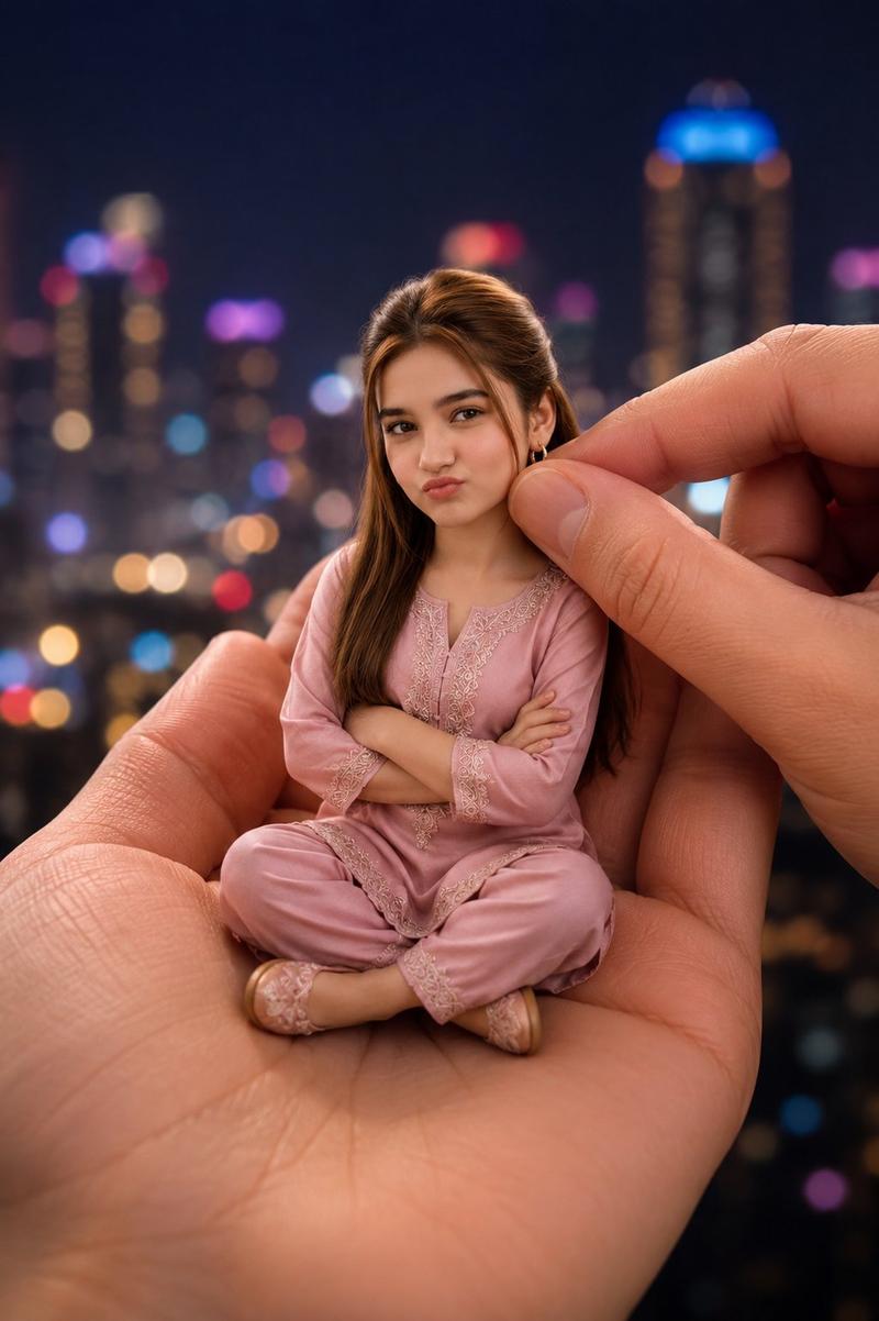 人类掌心中的微型玩偶