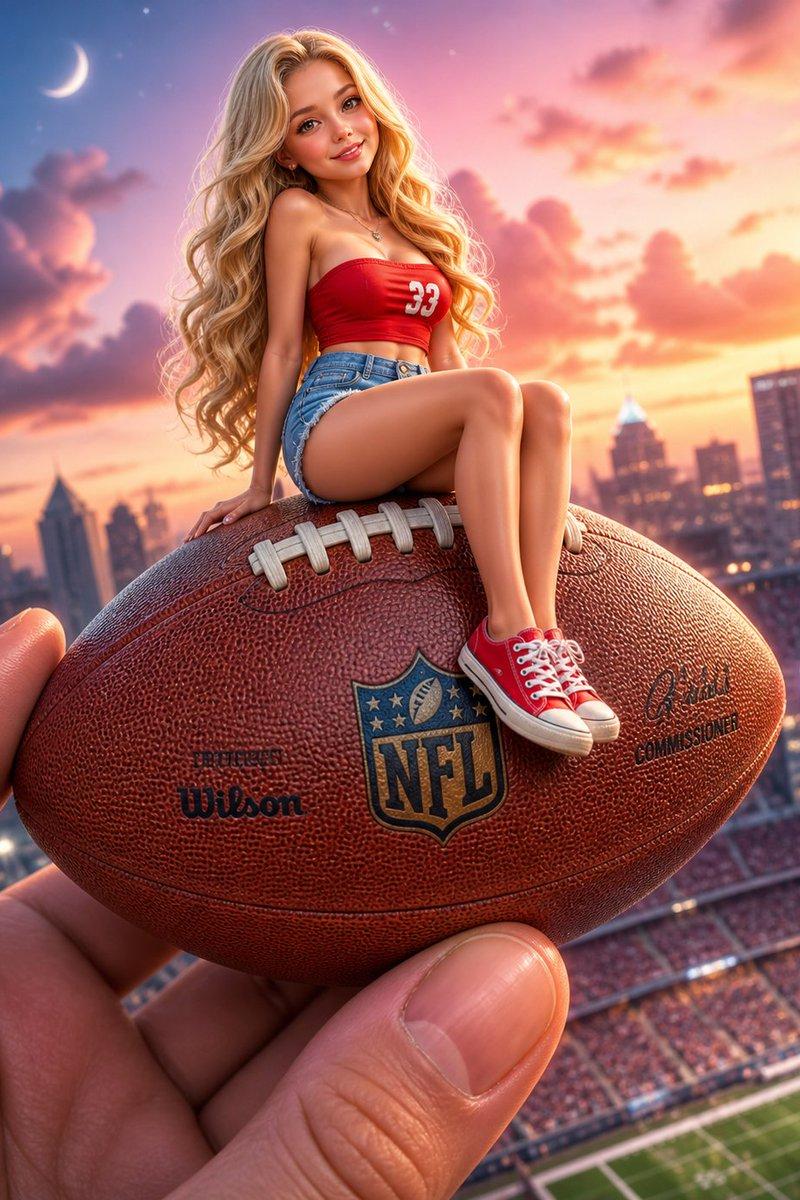 Miniature Girl on Giant Football