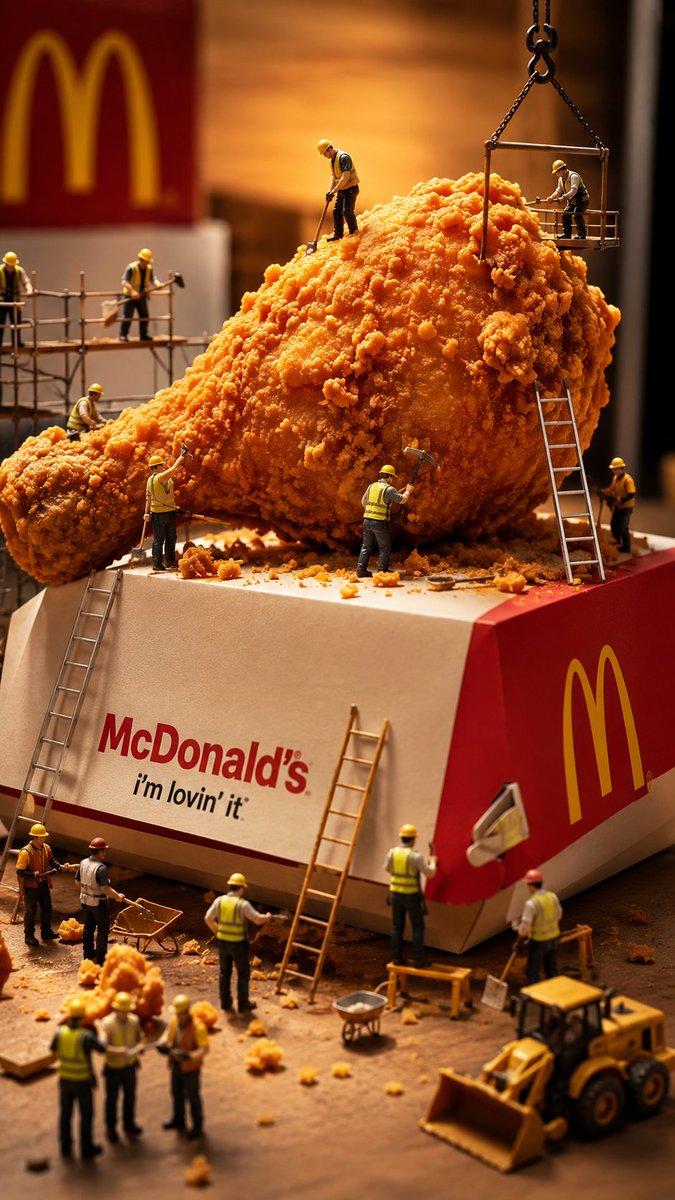 微型工人雕琢巨型 McDonald's 鸡腿